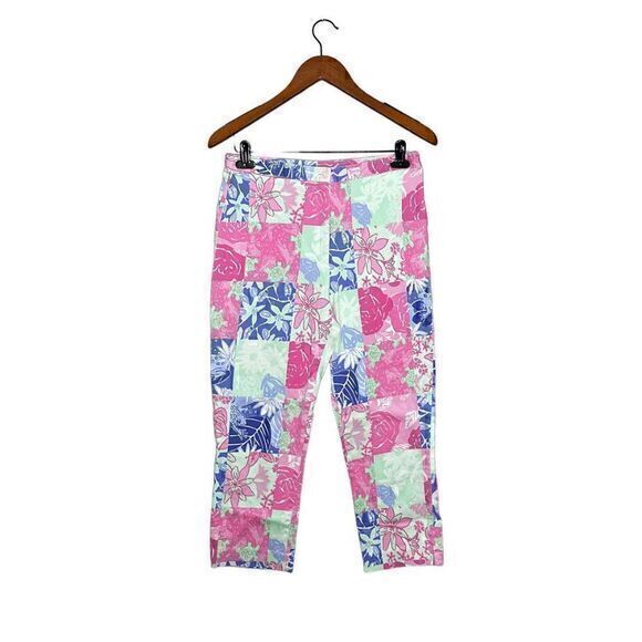 Lilly Pulitzer Womens Multicolor Floral Checkered Stretch Capri Pants Size 8 - Picture 1 of 8